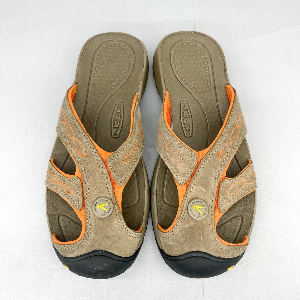 KEEN Womens 6.5 Portico Slide Sandals Shoes Brown Orange Leather Thong Outdoor